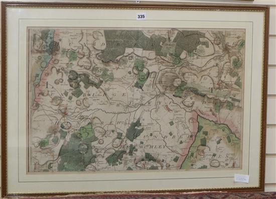 John Andrews, Early 19th century coloured engraved map of Tonbridge of Twyford, 47 x 70cm